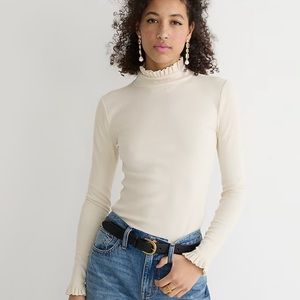 Jcrew Vintage rib ruffle mockneck T-shirt sz M BM317